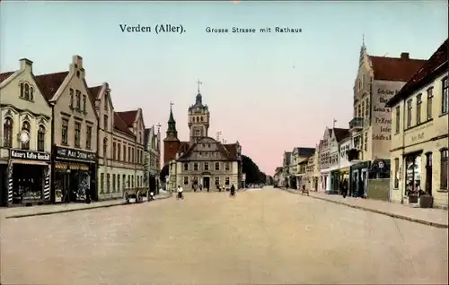 Leuchtfenster Ak Verden an der Aller, Große Straße mit Rathaus