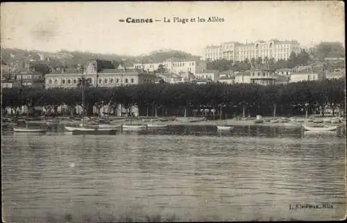 Ak Cannes Alpes Maritimes, La Plage et les Allees