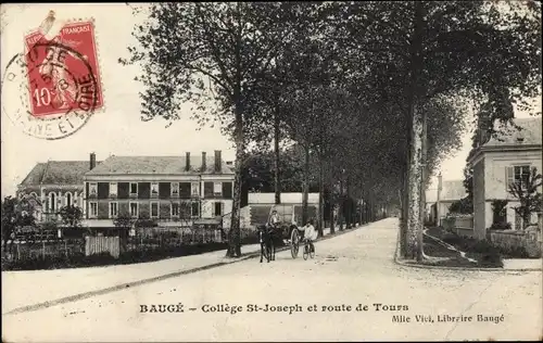 Ak Baugé Maine et Loire, Collège St. Joseph et Route de Tours