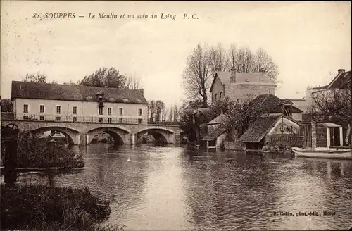 Ak Souppes sur Loing Seine et Marne, Le Moulin et un coin du Loing