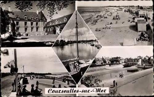 Ak Courseulles sur Mer Calvados, Château, Plage, Parc à Huitres