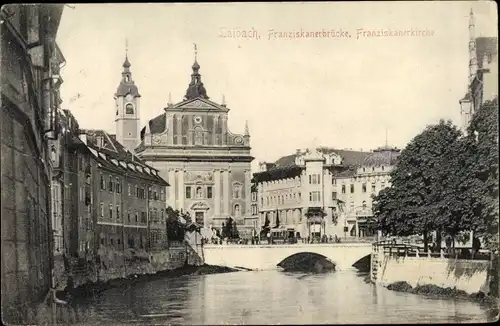 Ak Ljubljana Laibach Slowenien, Franziskanerbrücke, Franziskanerkirche, Stengel 5681