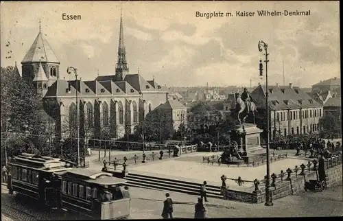 Ak Essen in Westfalen, Burgplatz mit Kaiser Wilhelm Denkmal