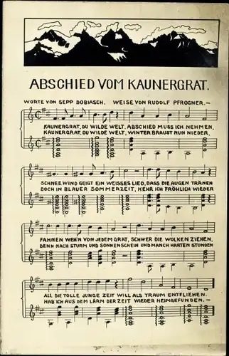 Lied Ak Abschied vom Kaunergrat, Sepp Dobiasch, Rudolf Pfrogner
