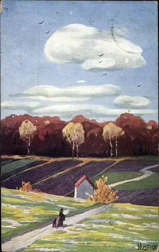 Künstler Ak Mailick, Herbstlandschaft, Felder