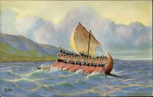 Künstler Ak Rave, Chr., Marine Galerie 146, Kriegsschiff unter Senacherib