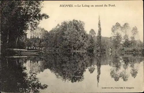 Ak Souppes sur Loing Seine et Marne, Le Loing en amont du Pont