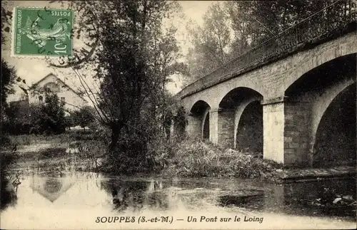 Ak Souppes sur Loing Seine et Marne, Un Pont sur le Loing