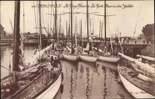 Ak Deauville Calvados, La Plage Fleurie, Le Port, Bassin de Yacht