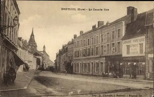 Ak Breteuil Eure, La Grande Rue, Libraire Papaterie