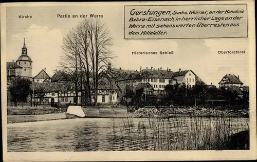 Ak Gerstungen in Thüringen, Schloss, Oberförsterei, Kirche, Partie an der Werra