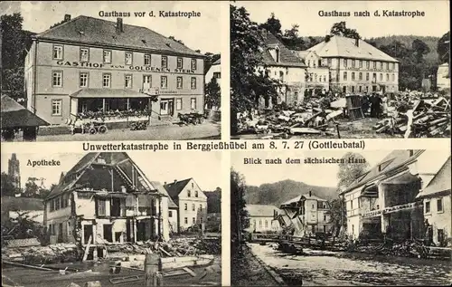 Ak Bad Gottleuba Berggießhübel in Sachsen, Unwetterkatastrope 1927, Gasthaus zum goldenen Stern