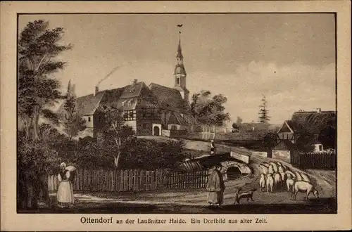 Künstler Ak Ottendorf Okrilla Sachsen, Laußnitzer Haide, Blick auf den Ort