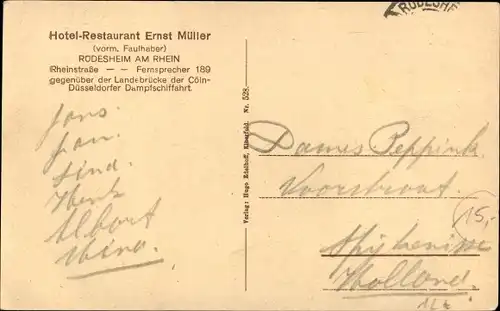 Ak Rüdesheim am Rhein, Hotel Ernst Müller, vorm. Faulhaber, Rheinstraße