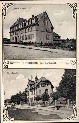 Jugendstil Ak Griesheim bei Darmstadt, Neue und alte Schule
