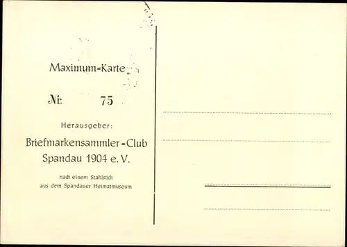 Maximum Ak Berlin Spandau, Historisches Bild der Stadt, Sonderstempel 725 Jahre Stadtrechte 1957