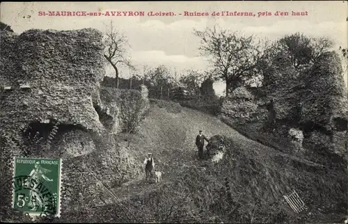 Ak Saint Maurice sur Aveyron Loiret, Ruines de l'Inferna, pris d'en haut