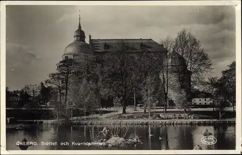 Ak Örebro Schweden, Slottet och Kvarndammen