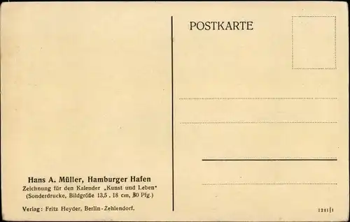 Künstler Ak Müller, Hans A., Hamburg Bezirk Mitte Hafen City, Hafenpartie
