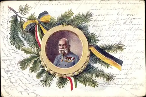 Litho Kaiser Franz Joseph von Österreich Ungarn, Porträt