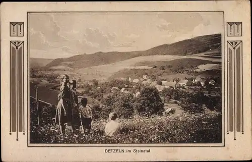 Passepartout Ak Detzeln Waldshut Tiengen am Hochrhein, Gesamtansicht