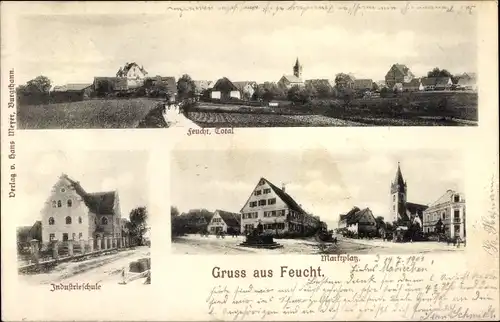 Ak Feucht im Nürnberger Land, Totalansicht, Industrieschule, Marktplatz