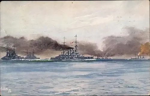 Künstler Ak Deutsches Kriegsschiff SMS Hannover, Linienschiff