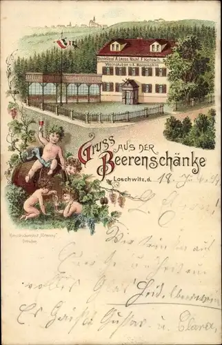 Litho Dresden Loschwitz, Beerenschänke, Bacchus, Wein