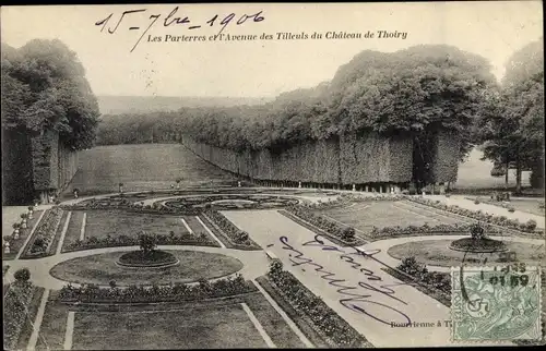 Ak Thoiry Yvelines, Les Parterres et l'Avenue des Tilleuls du Chateau