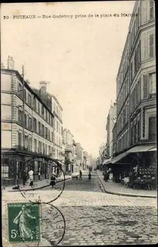Ak Puteaux Hauts de Seine, Rue Godefroy prise de la place du marche