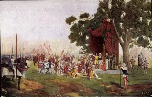 Künstler Ak Tableau, Après la victoire, messe dite sur le champ de bataille de Patay