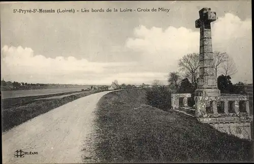 Ak Saint Pryvé Saint Mesmin Loiret, Les bords de la Loire, Croix de Micy