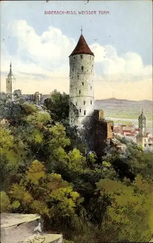 Künstler Ak Biberach an der Riß in Oberschwaben, Weisser Turm