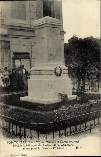 Ak Pontcarre Seine et Marne, Monument Commémoratif