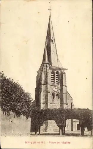 Ak Mitry Seine et Marne, Place de l'Église