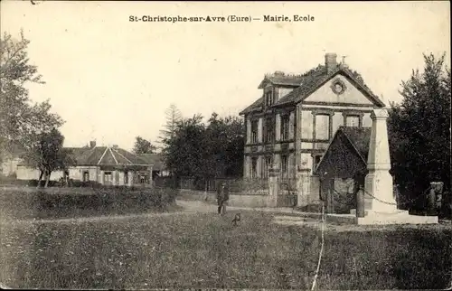 Ak Saint Christophe sur Avre Eure, Mairie, École