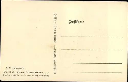 Scherenschnitt Ak Schwindt, A. M., Weiß du wieviel Sterne stehen