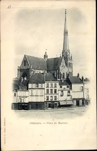 Ak Pithiviers Loiret, La Place du Martroi et la Cathédrale