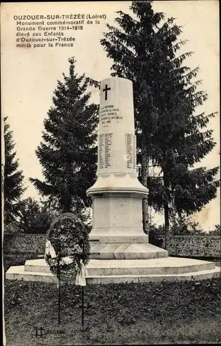 Ak Ouzouer sur Trézée Loiret, Monument commémoratif de la Grande Guerre