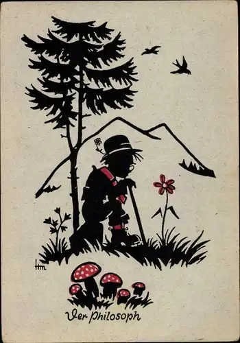 Künstler Ak Der Philosoph, Mann auf einem Stein sitzend, Berge