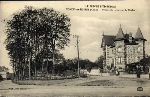 Ak Condé sur Huisne Orne, Avenue de la Gare et le Chalet