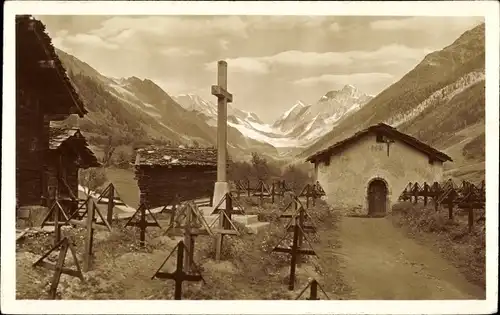 Ak Kippel Lötschental Wallis, Ortspartie, Wegkreuz