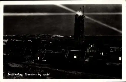 Ak Terschelling Friesland Niederlande, Brandaris bij nacht