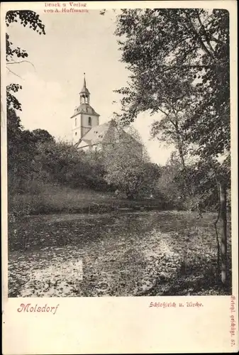 Ak Molsdorf Erfurt in Thüringen, Schlossteich und Kirche