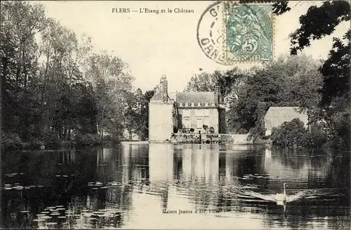 Ak Flers Orne, L'etang et le Château