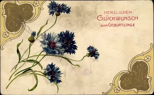 Präge Litho Glückwunsch Geburtstag, Kornblumen