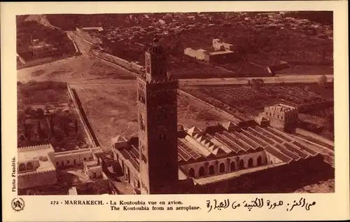 Ak Marrakesch Marokko, La Koutoubia, Fliegeraufnahme