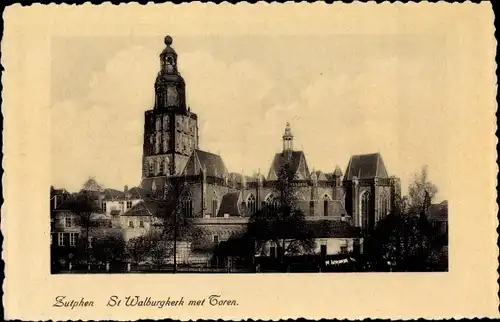 Ak Zutphen Gelderland, St Walburgkerk met Toren