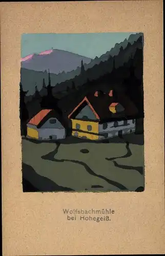 Handgemalt Ak Hohegeiß Braunlage im Oberharz, Wolfsbachmühle