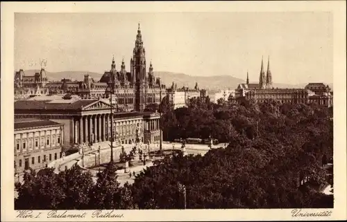 Ak Wien 1. Innere Stadt Österreich, Parlament mit Rathaus